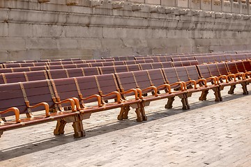 Image showing Comfortable seats made out of wood