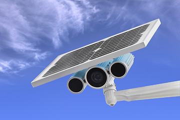 Image showing Surveillance Camera with Solar Power blue sky as background