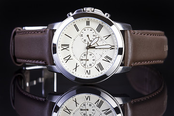 Image showing Men's watch with brown leather band