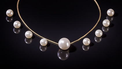 Image showing White pearls necklace on black background