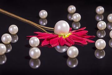 Image showing White pearls necklace on black background