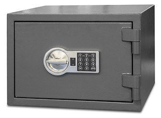 Image showing Security metal safe with digital code isolated on white backgrou