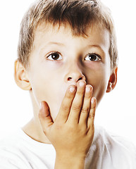 Image showing young pretty boy wondering face isolated gesture close up