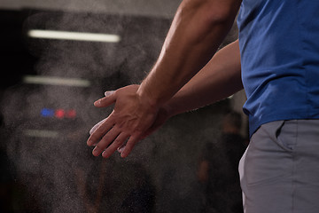 Image showing Gym Chalk Magnesium Carbonate hands clapping man