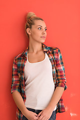 Image showing young woman over color background