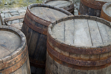 Image showing Old barrels at the ecomusee in Alsace