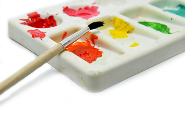 Image showing Watercolors with brush 