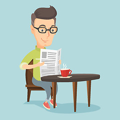 Image showing Man reading newspaper and drinking coffee.