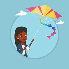 Image showing Young woman flying kite vector illustration.