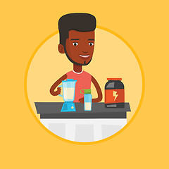 Image showing Young man making protein cocktail.