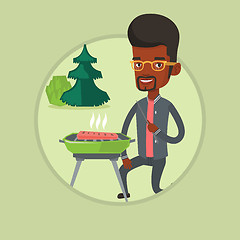 Image showing Man cooking steak on barbecue vector illustration.