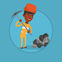 Image showing Miner working with pickaxe vector illustration.