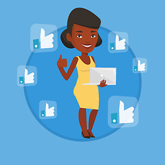 Image showing Woman with like social network buttons.