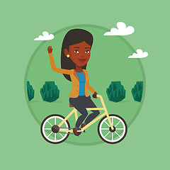 Image showing Woman riding bicycle vector illustration.