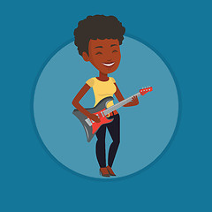 Image showing Woman playing electric guitar vector illustration.