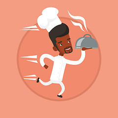 Image showing Chef running with cloche vector illustration.