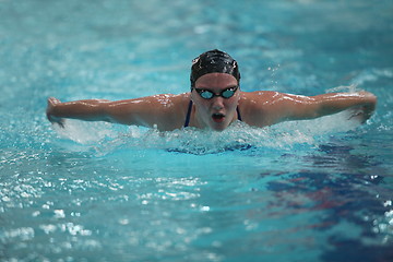 Image showing  Swimming  style  butterfly Women front Low angle view