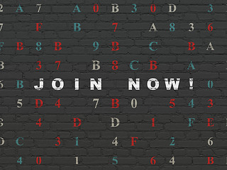 Image showing Social media concept: Join now! on wall background