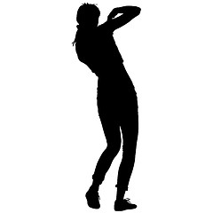 Image showing Black silhouettes of beautiful woman on white background. illustration