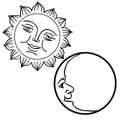 Image showing Moon and Sun with faces day and night symbols