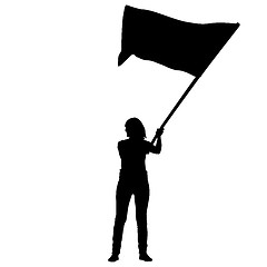 Image showing Black silhouettes of woman with flags on white background