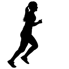 Image showing Black Silhouettes Runners sprint women on white background