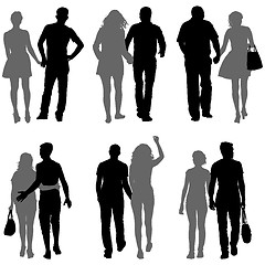 Image showing Set Couples man and woman silhouettes on a white background. illustration