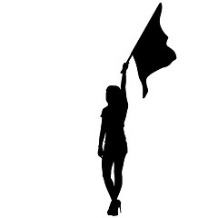 Image showing Black silhouettes of woman with flags on white background