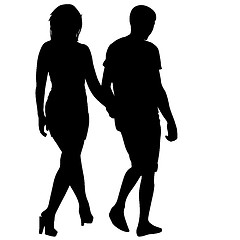 Image showing Silhouette man and woman walking hand in hand