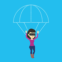 Image showing Happy woman in vr headset flying with parachute.