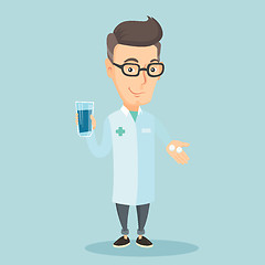 Image showing Pharmacist giving pills and glass of water.