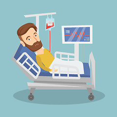 Image showing Man lying in hospital bed vector illustration.