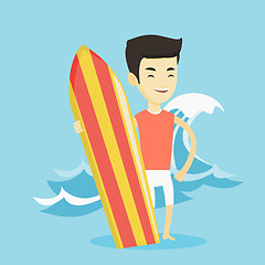 Image showing Surfer holding surfboard vector illustration.