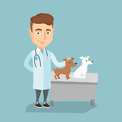 Image showing Veterinarian examining dogs vector illustration.