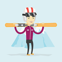 Image showing Man holding skis vector illustration.