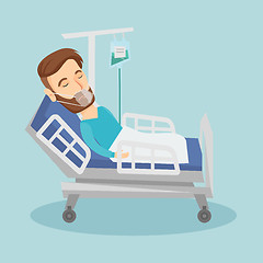 Image showing Patient lying in hospital bed with oxygen mask.