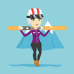 Image showing Woman holding skis vector illustration.