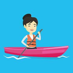 Image showing Sportswoman riding in kayak vector illustration.