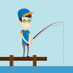 Image showing Man fishing on jetty vector illustration.