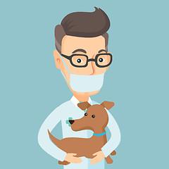 Image showing Veterinarian with dog in hands vector illustration