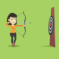 Image showing Archer aiming with bow and arrow at the target.