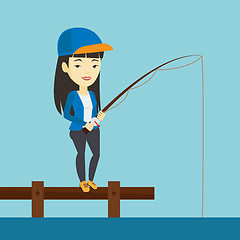 Image showing Man fishing on jetty vector illustration.