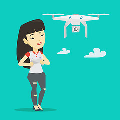 Image showing Woman flying drone vector illustration.