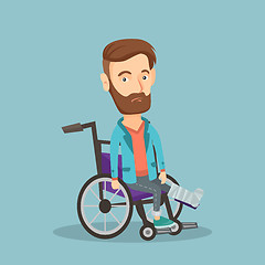 Image showing Man with broken leg sitting in wheelchair.