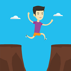 Image showing Sportsman jumping over cliff vector illustration.