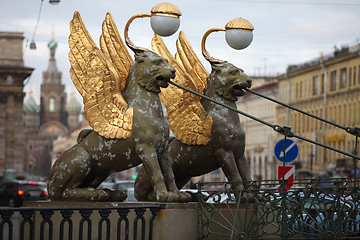 Image showing  Griffins winged  lions bank bridge in St. Petersburg  