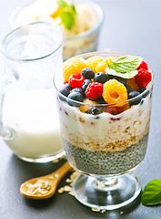 Image showing milk with chia seeds and berries