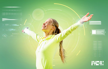 Image showing happy woman doing sports and enjoying sunlight