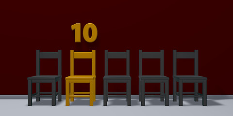 Image showing number ten and row of chairs - 3d rendering