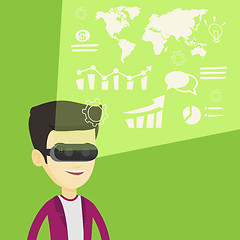 Image showing Businessman in vr headset analyzing virtual data